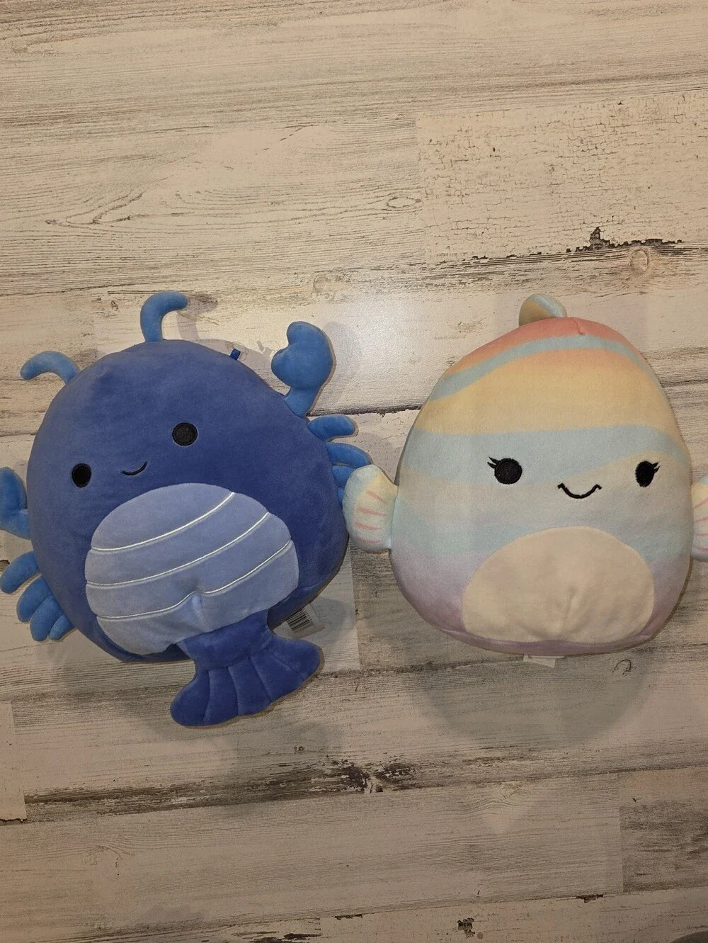 Squishmallows Blue Crab & Pastel Rainbow Fish Plush Duo Lobert & Canda Lot Of 2